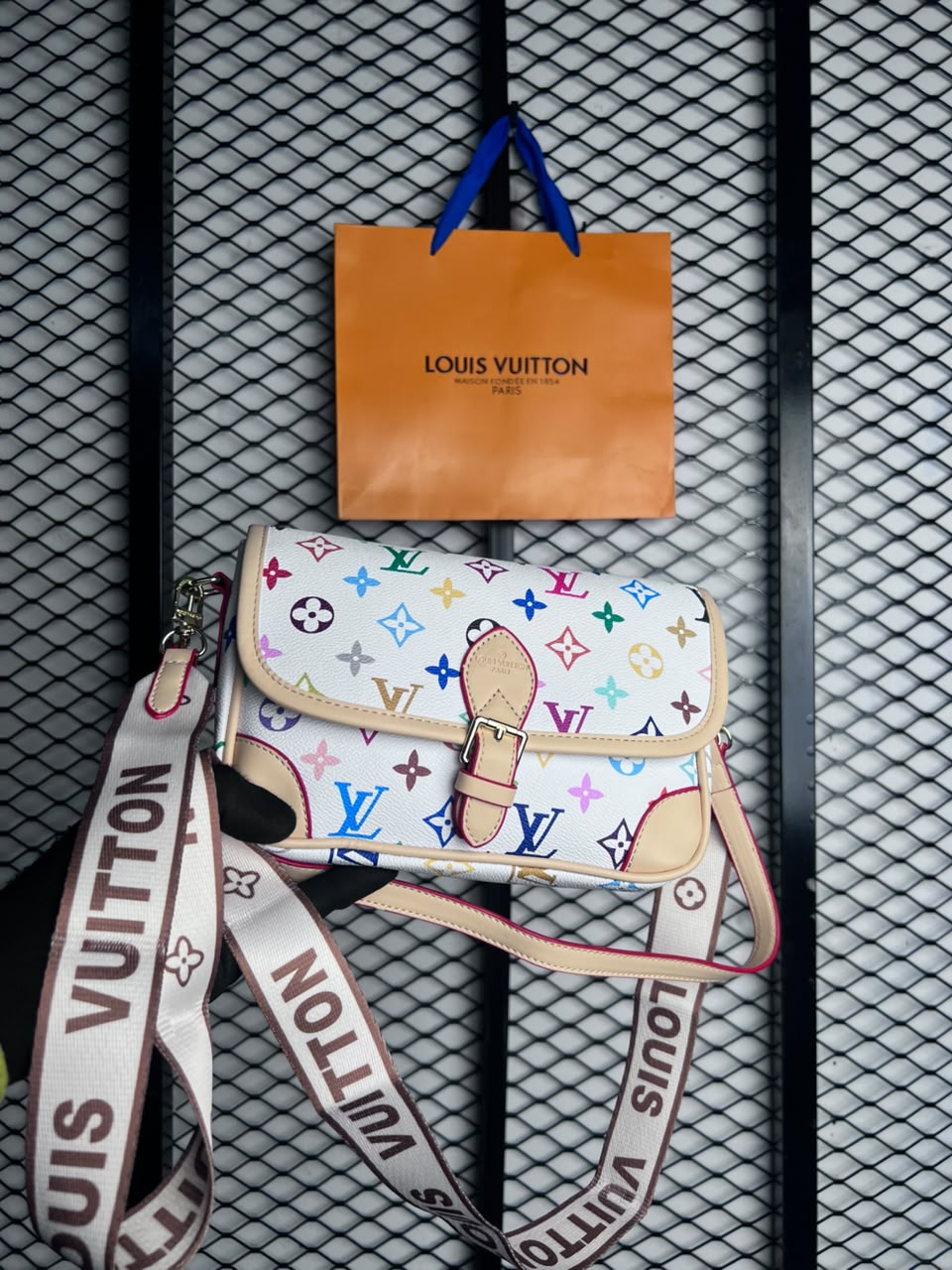 LV White Multicolour Flap