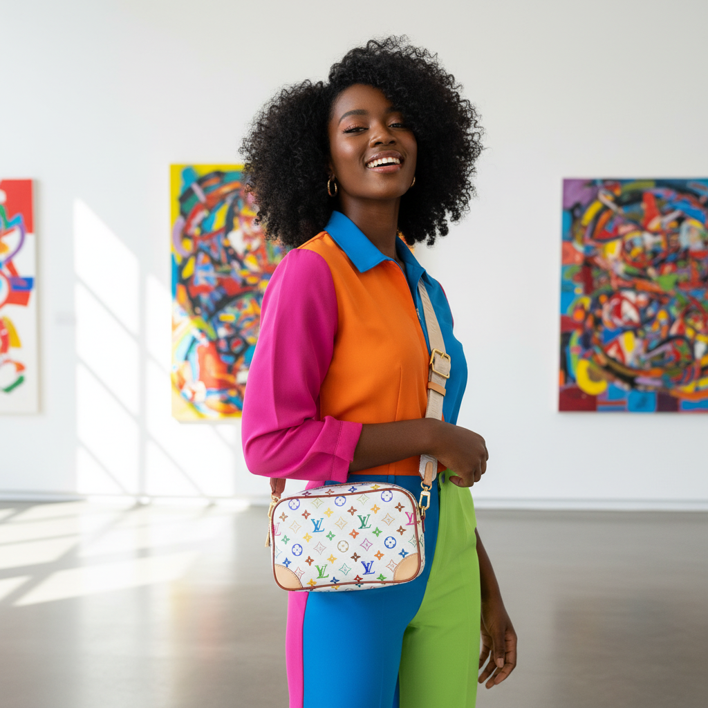 LV Bag Tile - White Multicolour